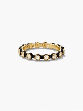 MEJURI 925 Black Enamel Charlotte Stacker Ring Gold Vermeil Size 5.25